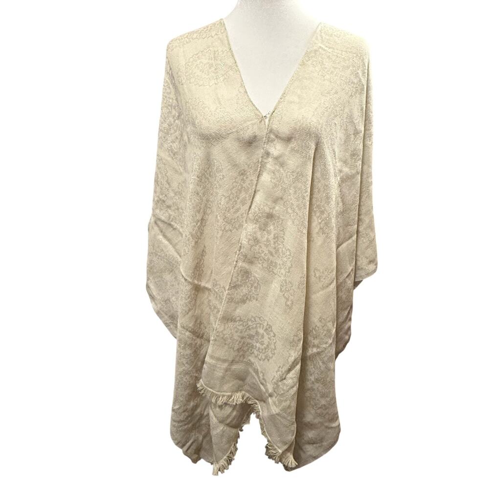 NWT Lauren Ralph Lauren Metallic Paisley Knit Ruana Cape Ivory Cream Lightweight